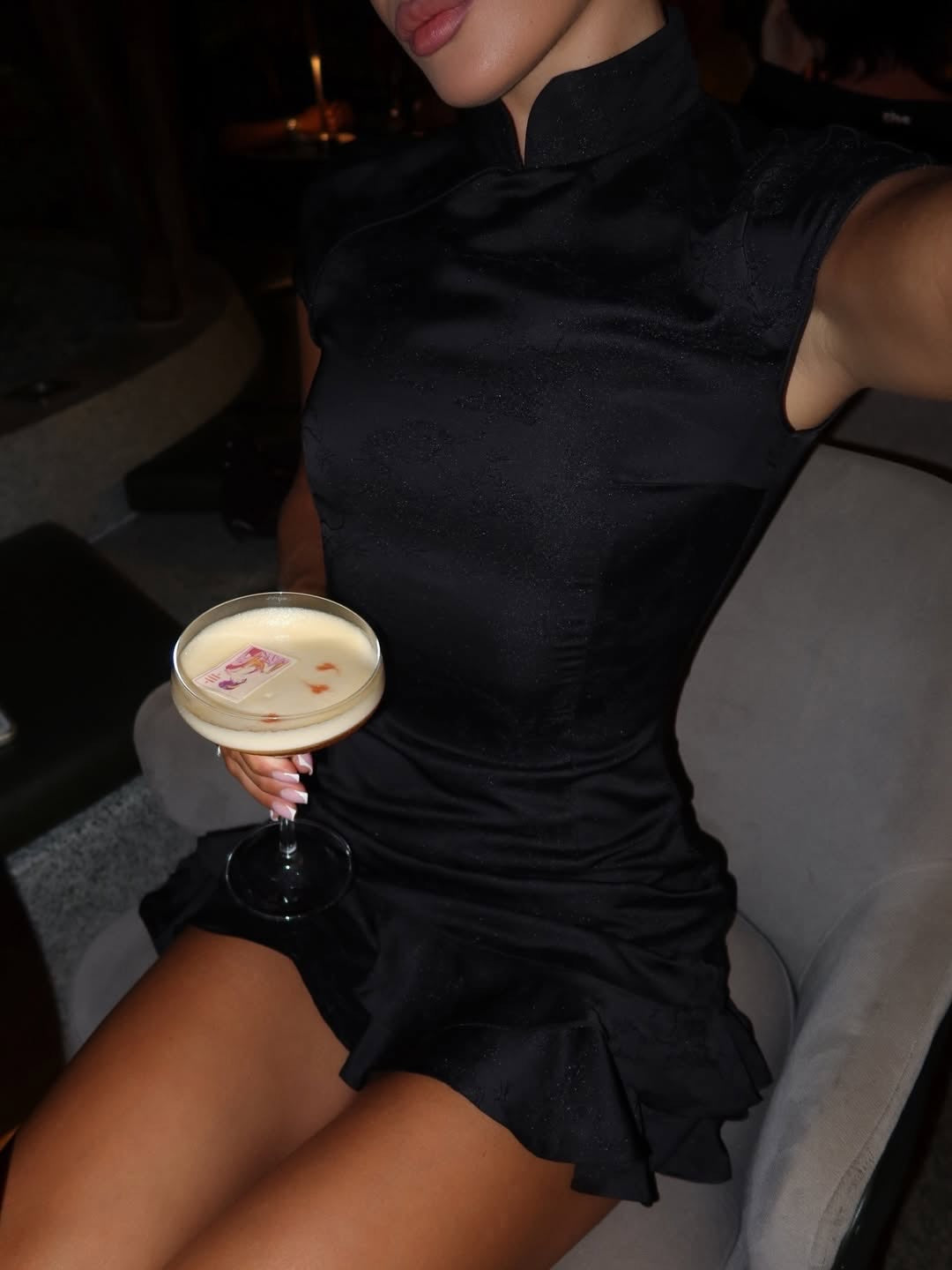 High Neck Satin Ruffle Mini Dress