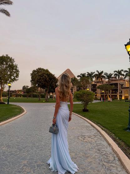 Halter Cut-Out Draped Floor-Length Gown