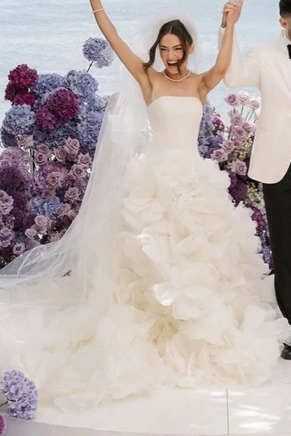 Strapless Organza Ruffle Ball Gown Wedding Dress