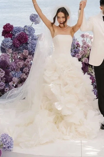 Strapless Organza Ruffle Ball Gown Wedding Dress