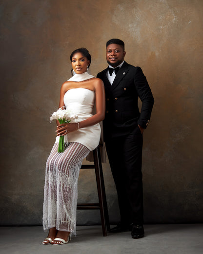 Strapless Column Wedding Dress with Beaded Skirt