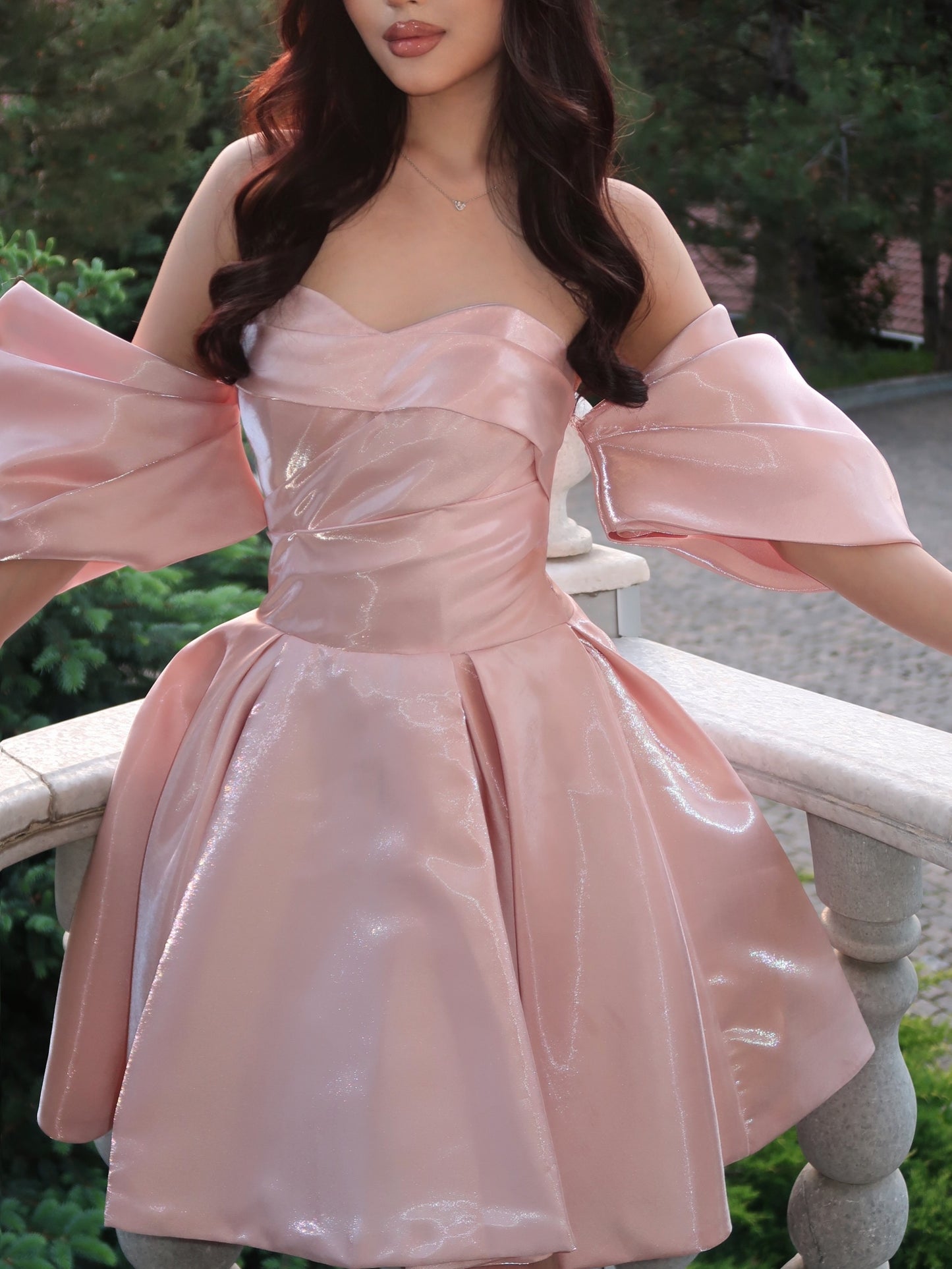 Off-the-Shoulder Bowknot Shimmer A-Line Mini Dress