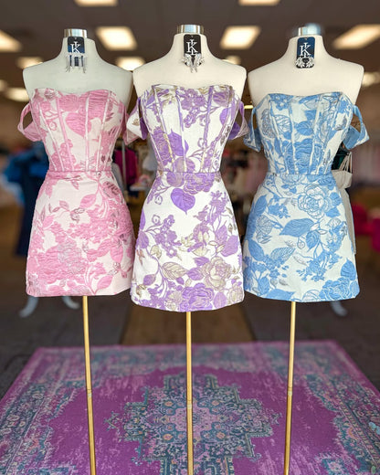 Floral Jacquard Off-Shoulder Corset Mini Dress
