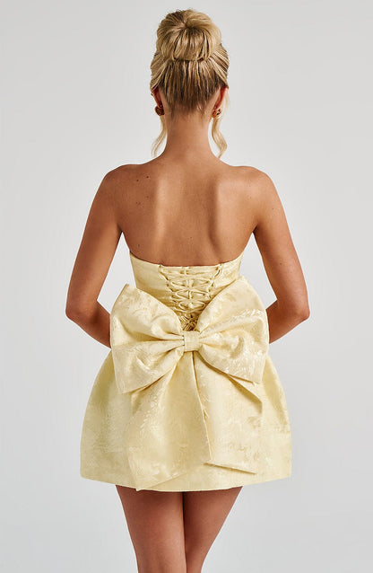 Strapless Jacquard Corset Mini Dress with Bow