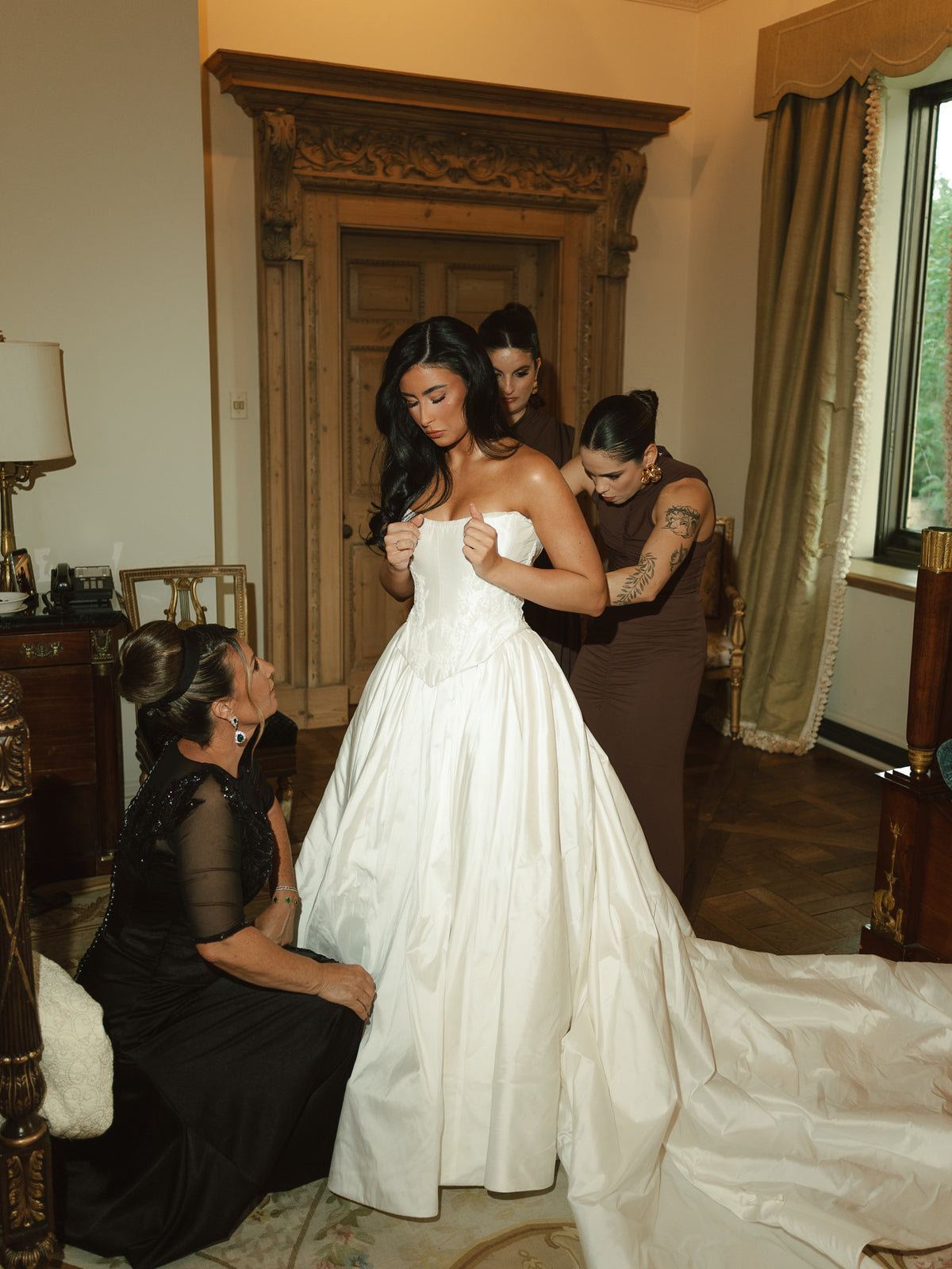 Strapless Basque Waist Ball Gown Wedding Dress