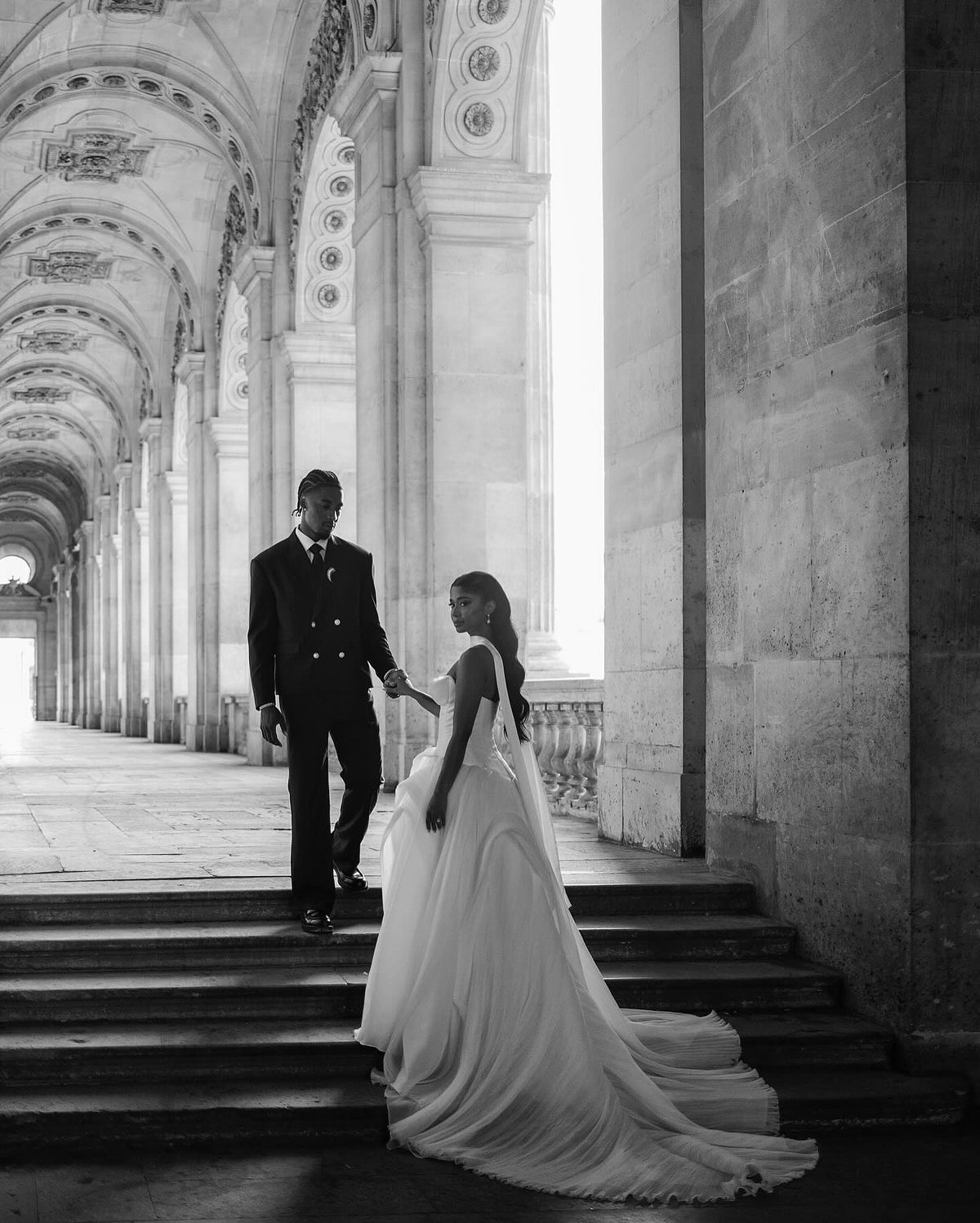 Strapless Corset Wedding Dress with Trailing Scarf