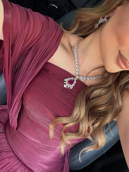 Strapless Pleated Evening Gown with Shawl