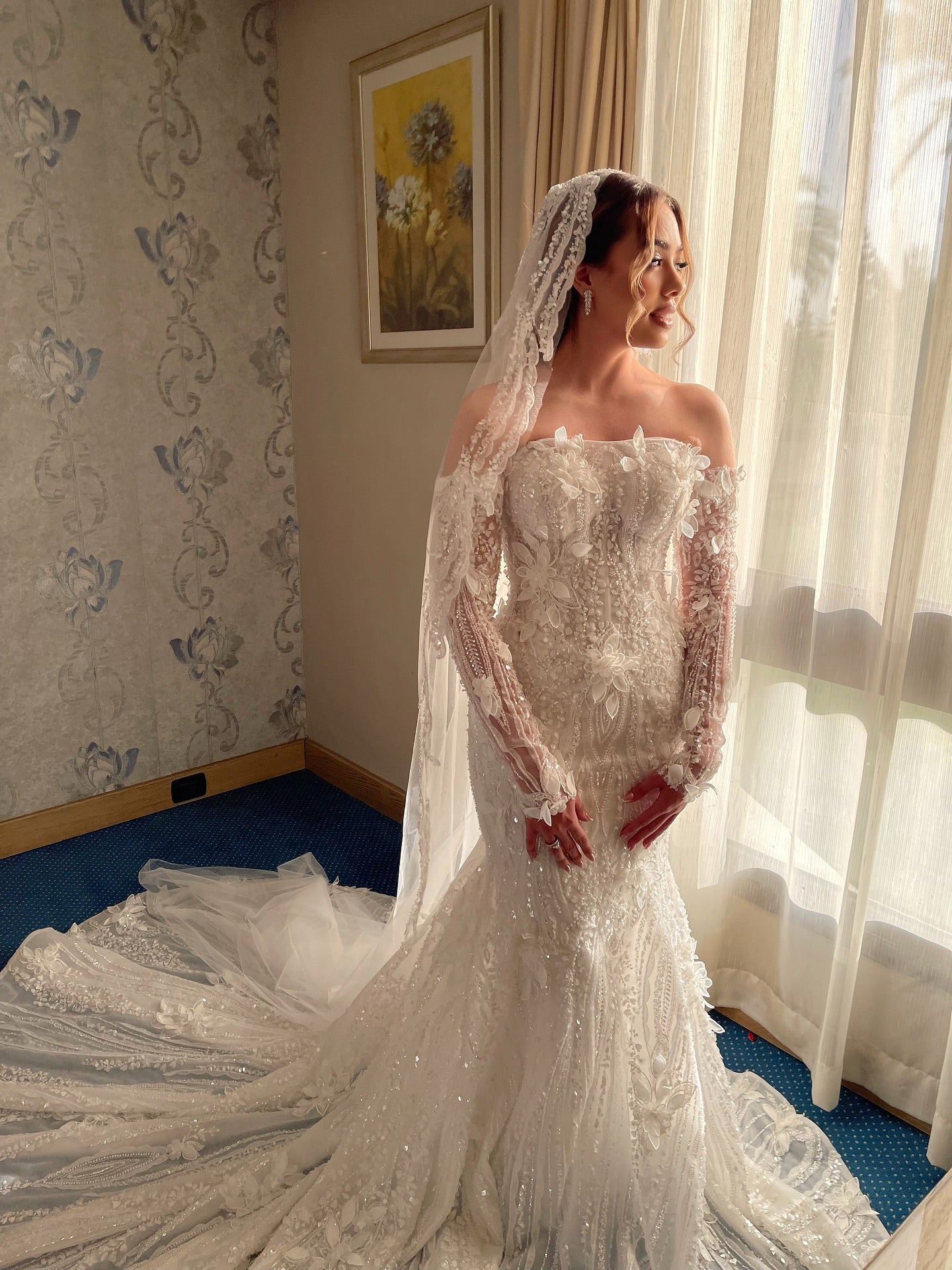 Embellished Mermaid Wedding Dress with Sleeves