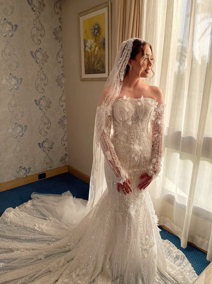 Embellished Mermaid Wedding Dress with Sleeves