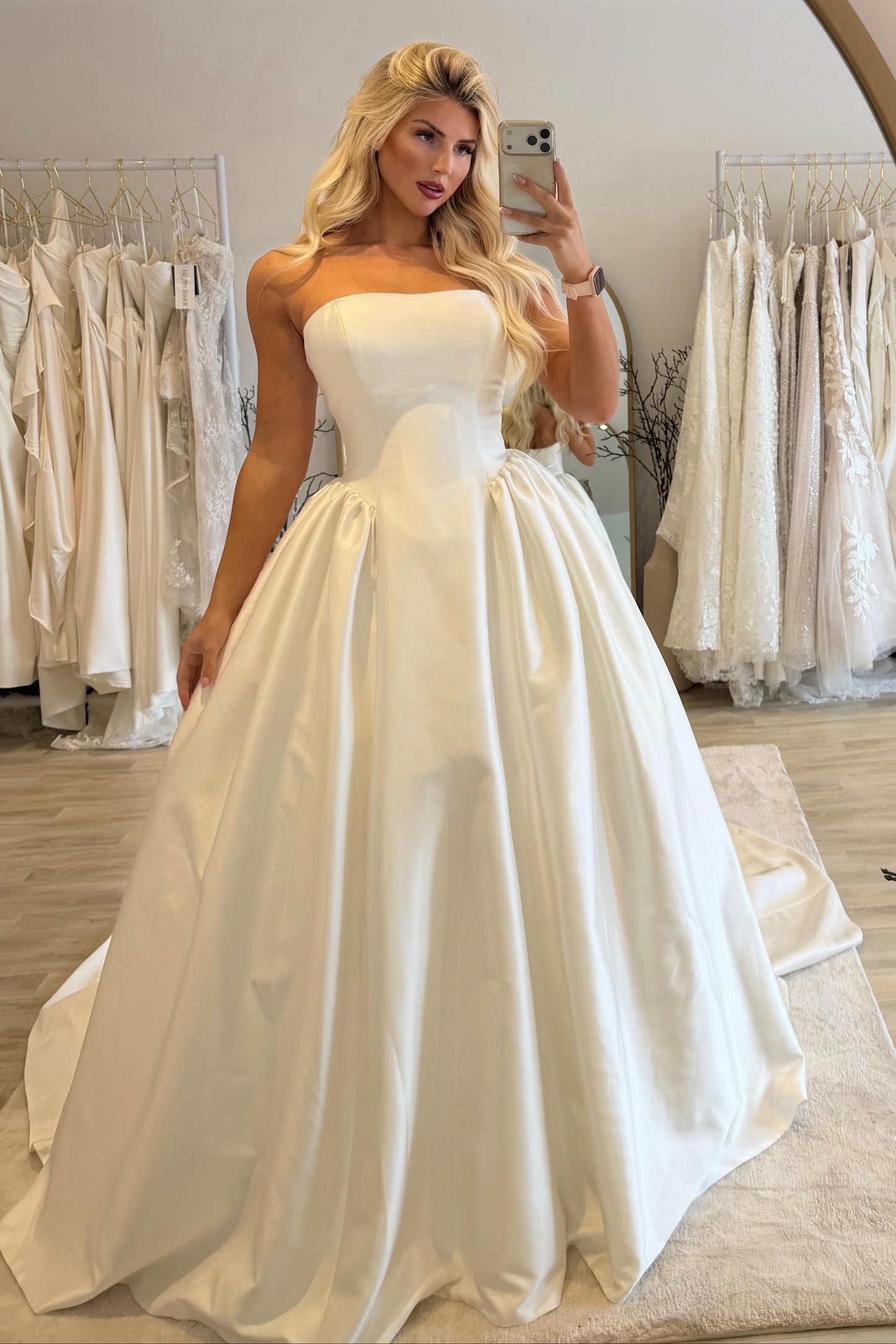 Strapless Satin Ball Gown Wedding Dress, Structured Bodice