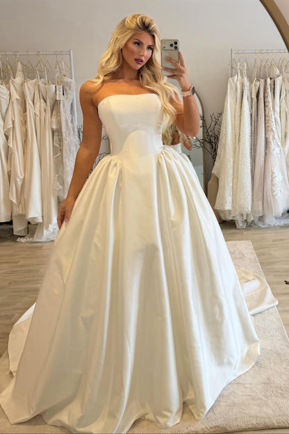 Strapless Satin Ball Gown Wedding Dress, Structured Bodice