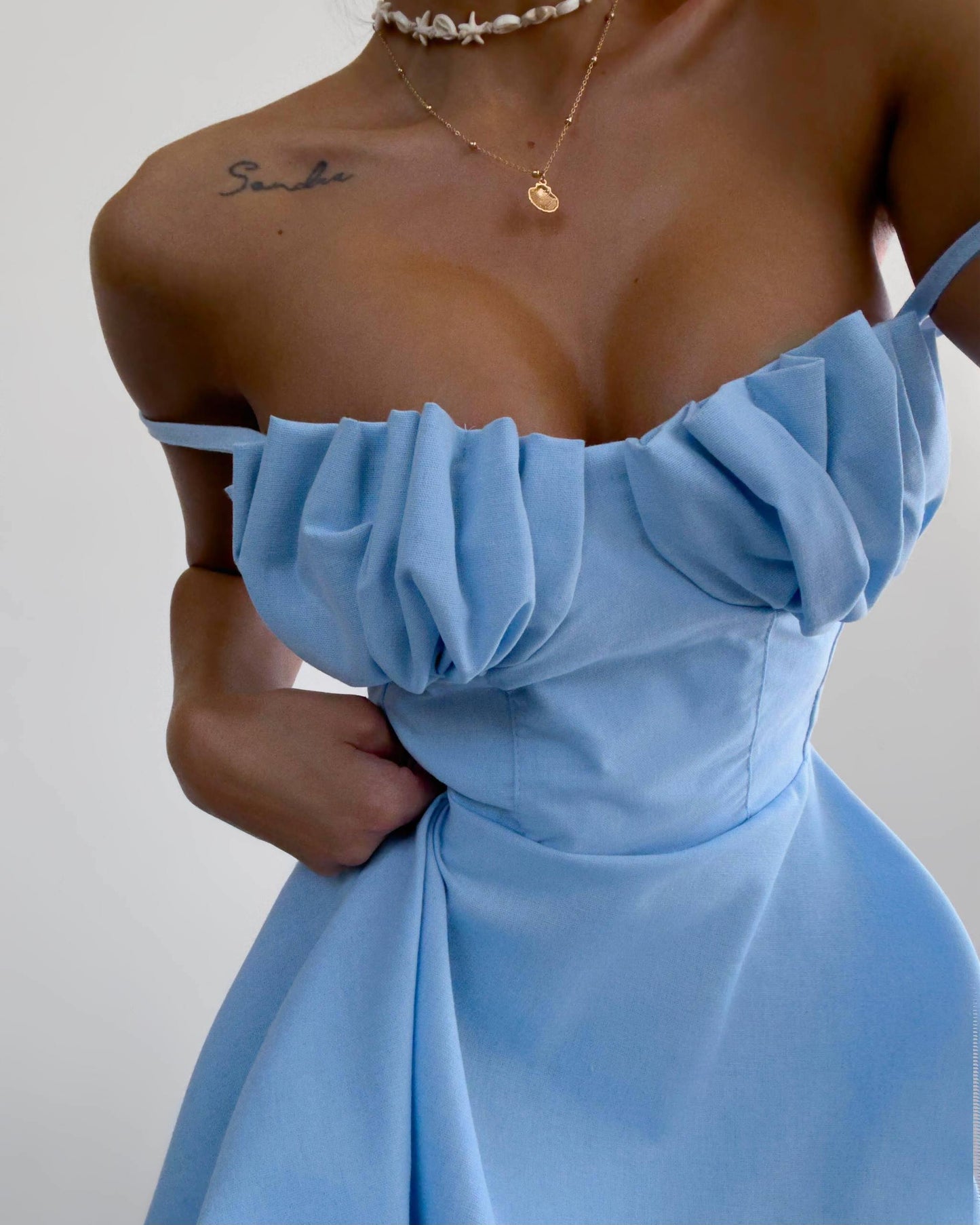 Ruched Bust Spaghetti Strap A-Line Mini Dress