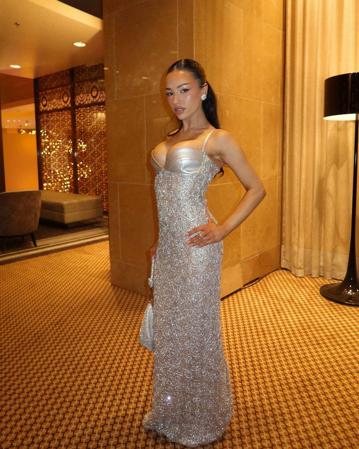 Sequin Maxi Dress with Bustier Cups
