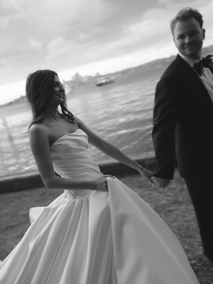 Strapless Ruched Bodice Ball Gown Wedding Dress