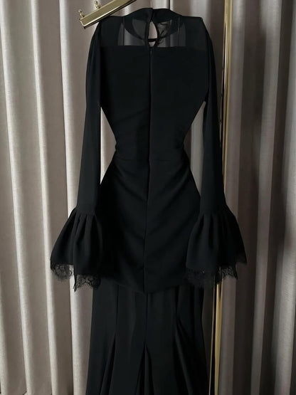 Illusion Long Sleeve Mermaid Evening Dress