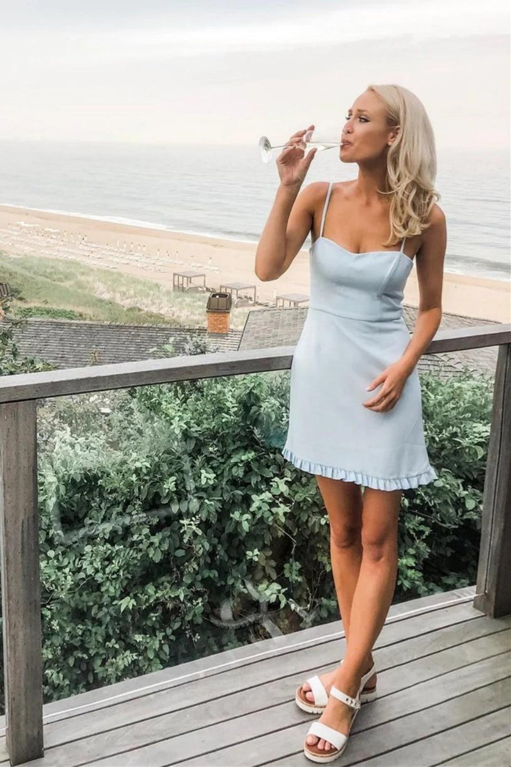 Ruffle Hem Mini Slip Dress with Spaghetti Straps