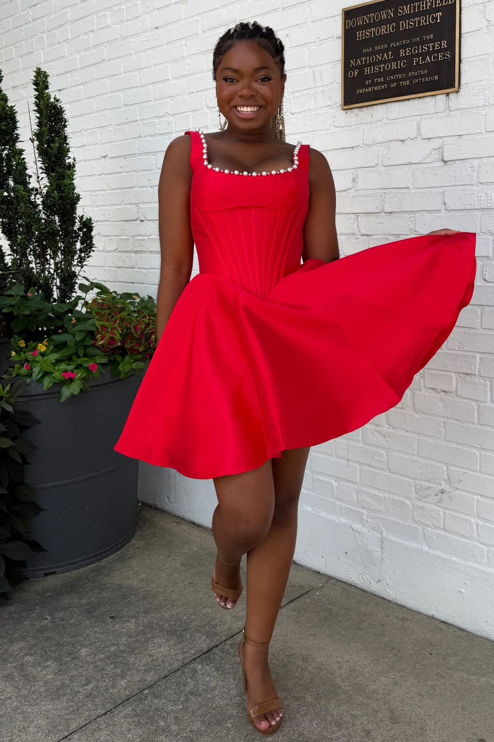 Pearl-Trimmed Corset Bodice Mini Dress