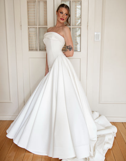 Strapless Drop Waist Satin Ball Gown Wedding Dress