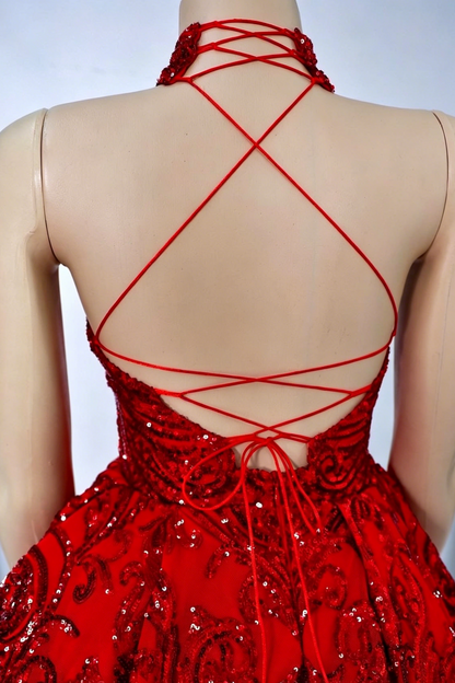 Halter Neck Open Back Sequined Mini Dress