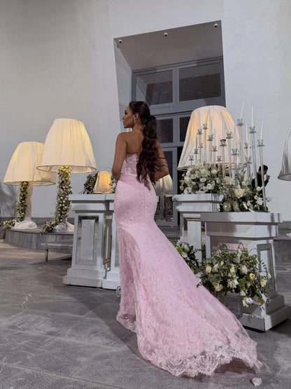 Strapless Lace Corset Mermaid Evening Gown