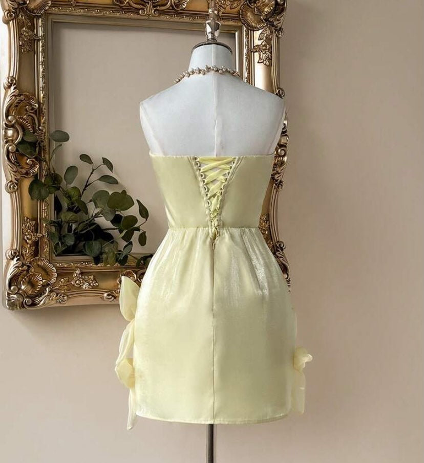 Strapless Corset Mini Dress with 3D Flowers