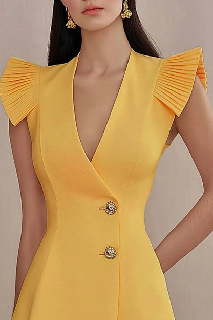 Pleated Cap Sleeve Wrap Mini Blazer Dress