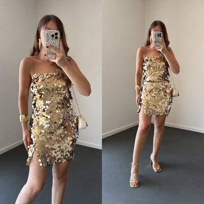 Sequin Spaghetti Strap Mini Dress Set
