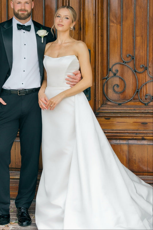 Strapless Satin A-Line Wedding Gown with Train