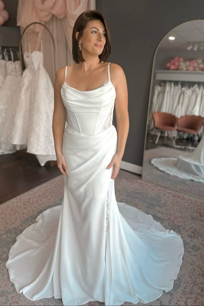 Cowl Neck Mermaid Wedding Dress with Lace Corset Back