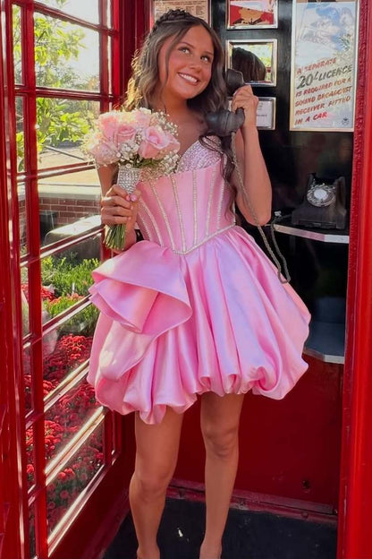 Strapless Sweetheart Corset Bubble Skirt Mini Dress