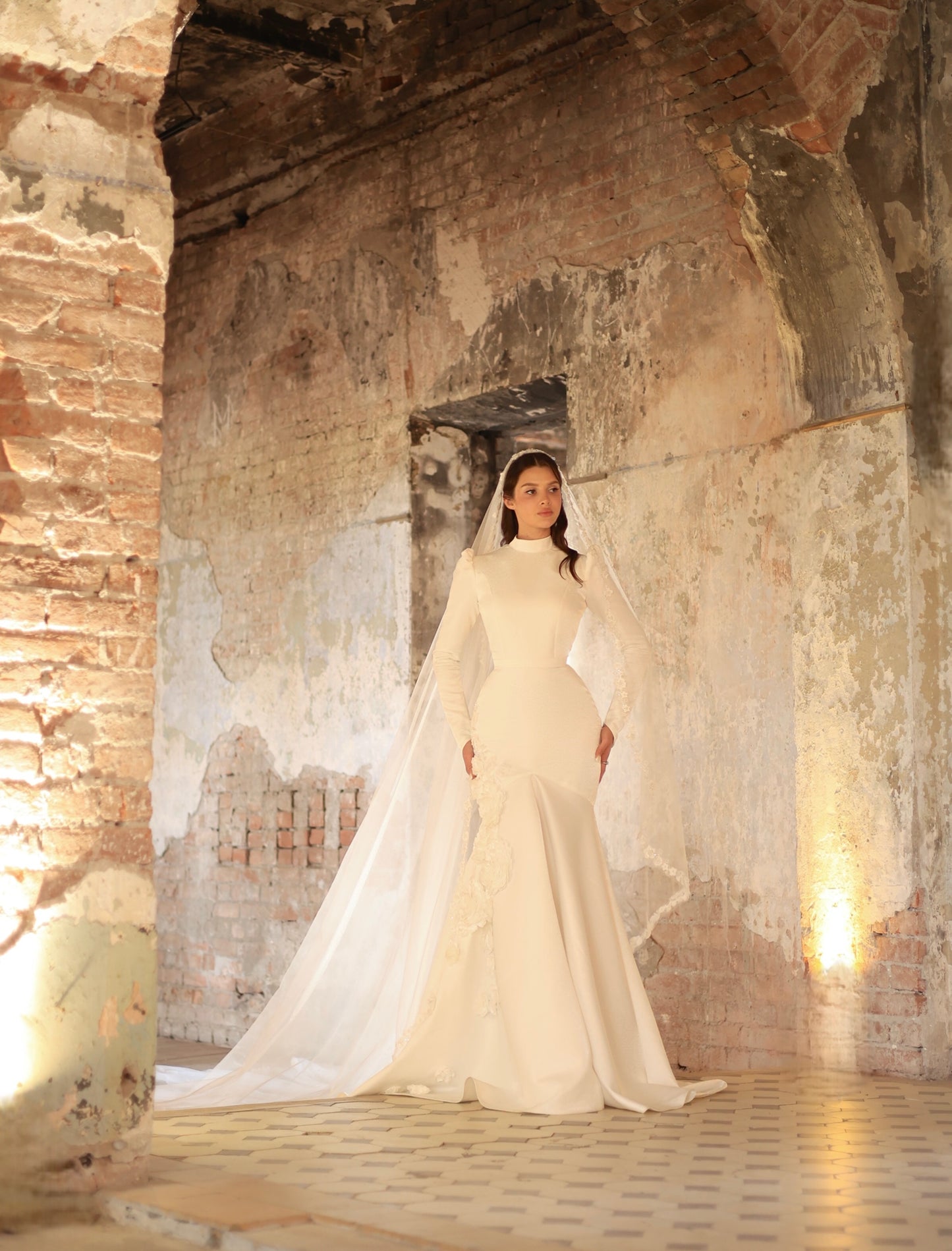 High Neck Mermaid Wedding Dress with 3D Florals