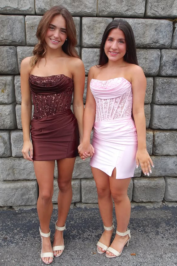 Corset Bodice Sequin Mini Dress with Lace-Up Back