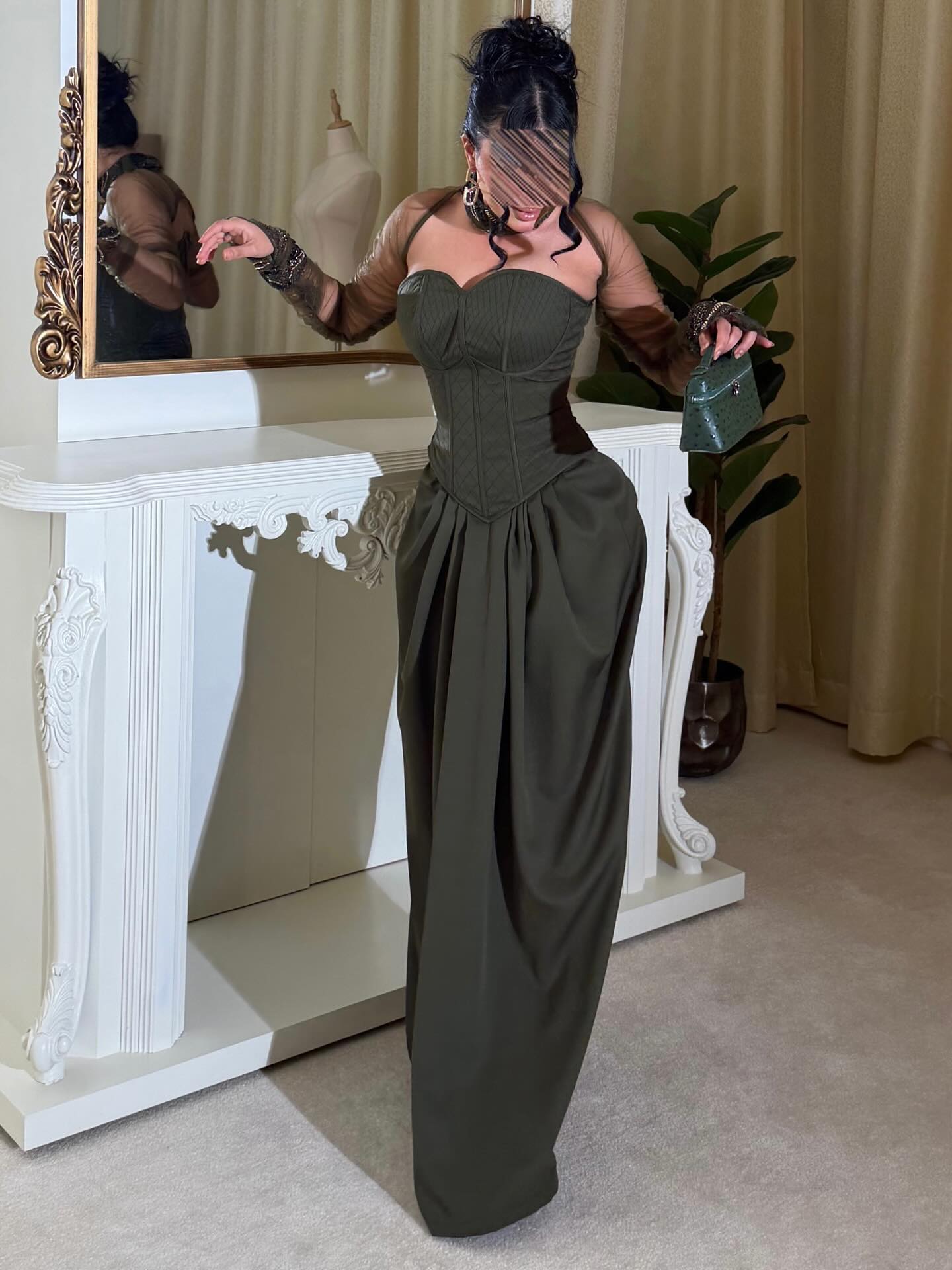 Illusion High-Neck Corset Evening Gown