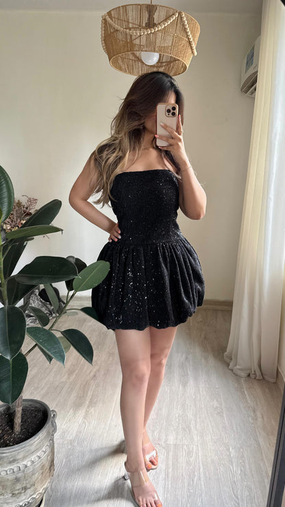 Strapless Sequin Bubble Skirt Mini Dress