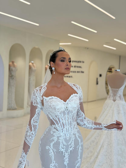 Lace Mermaid Wedding Dress with Ruffle Skirt