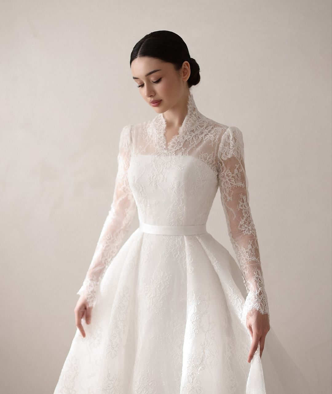 Lace High Neck Ball Gown Wedding Dress