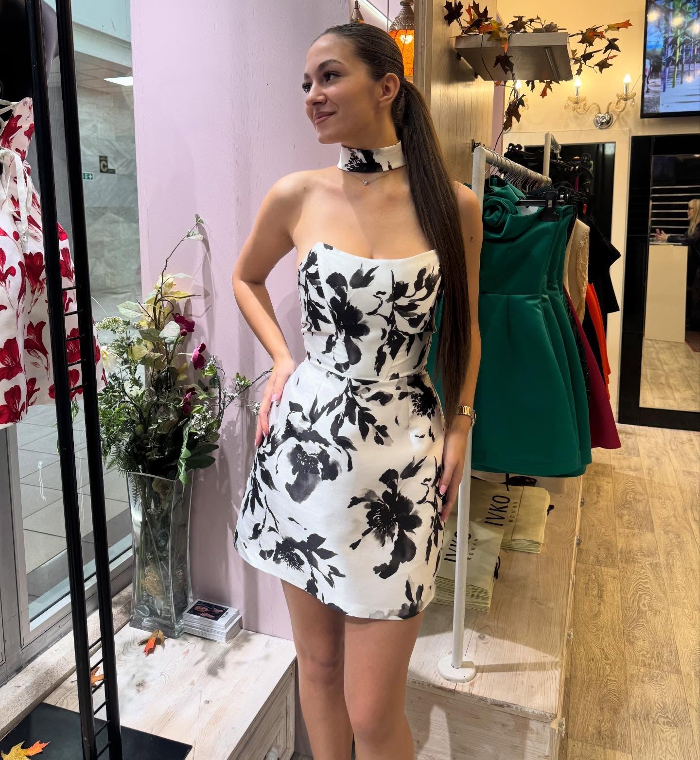 Strapless Floral Print Mini Dress with Sweetheart Neckline
