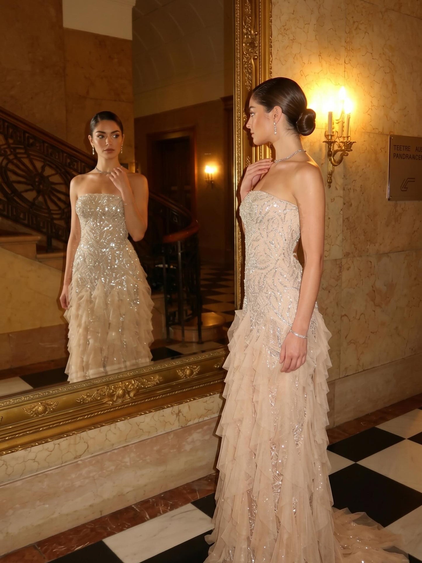 Strapless Tiered Ruffle Mermaid Evening Gown