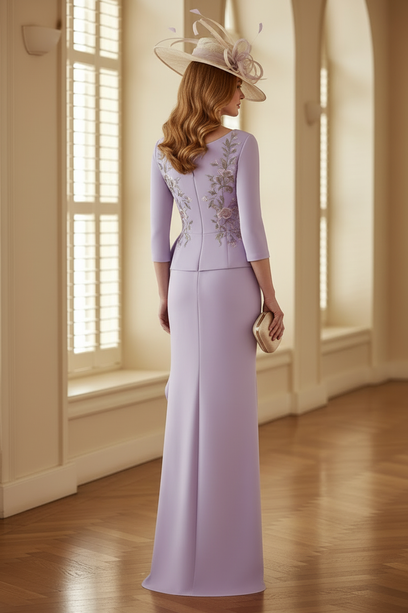 Floral Embroidered Column Gown with Ruffles
