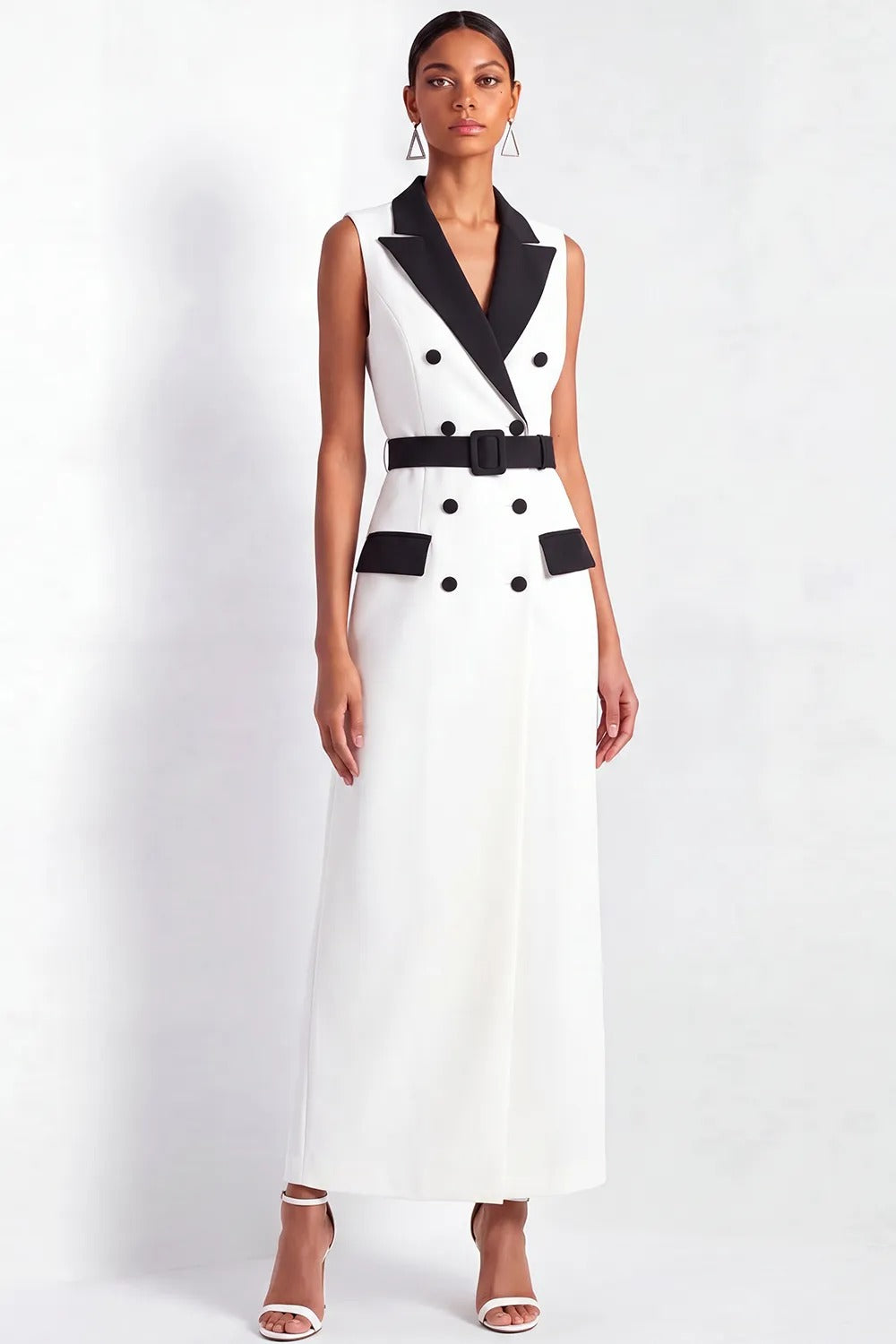 Sleeveless Double-Breasted Maxi Tuxedo Dress