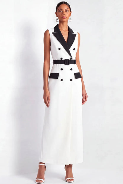 Sleeveless Double-Breasted Maxi Tuxedo Dress