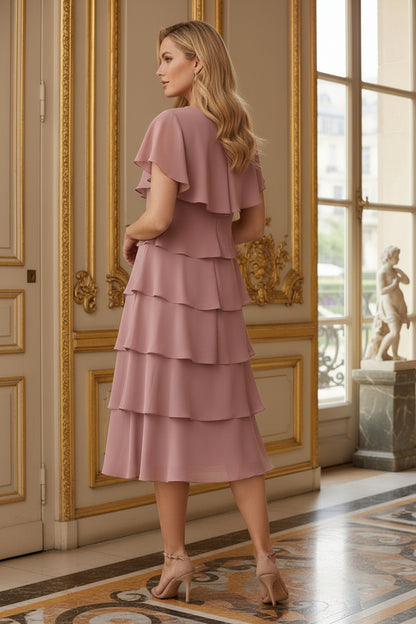 Tiered Midi Dress with Flutter Sleeves