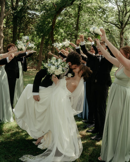 Strapless Wedding Gown with Floral Embroidered Train