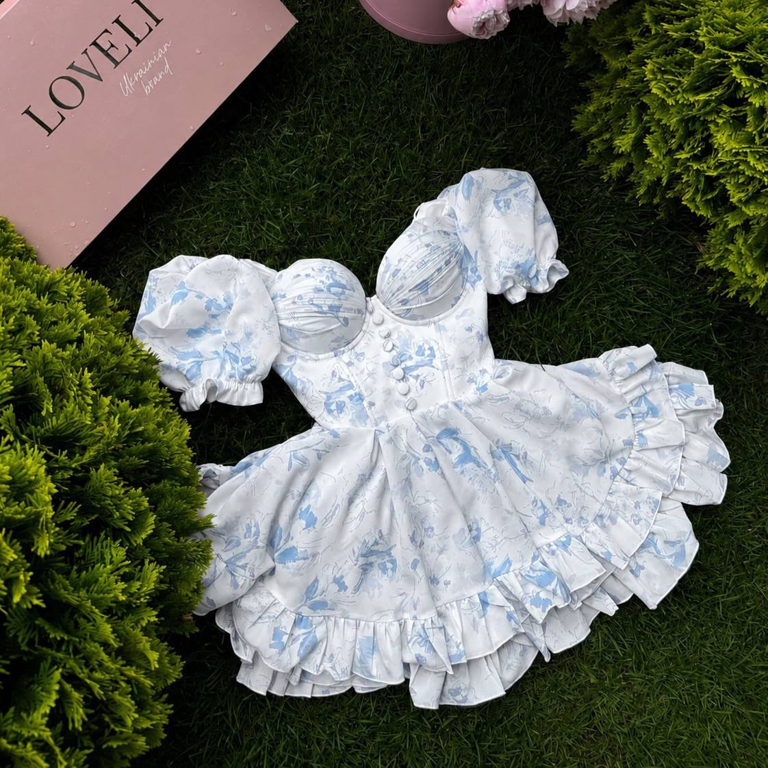 Floral Corset Mini Dress with Puff Sleeves