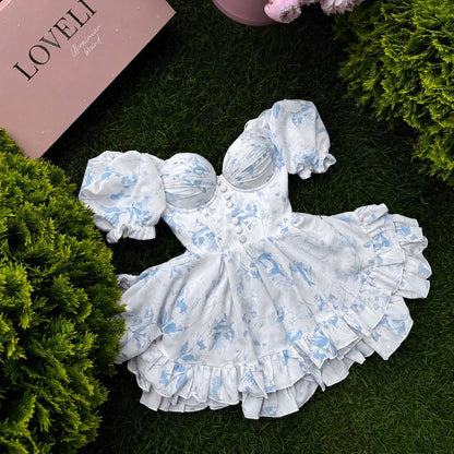 Floral Corset Mini Dress with Puff Sleeves