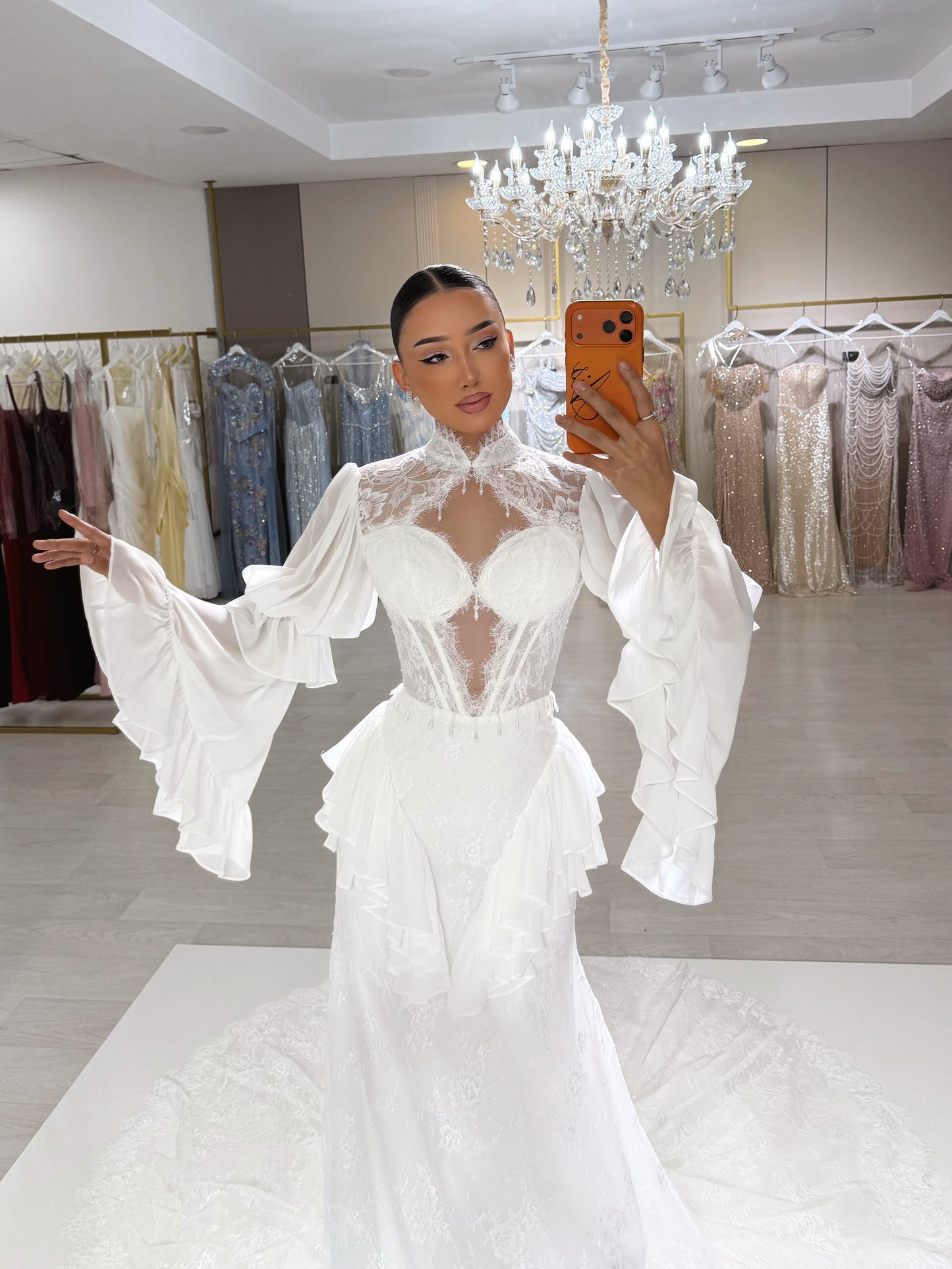 Corset Lace Wedding Dress with Bell Sleeves