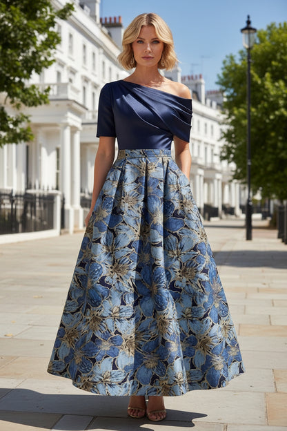 Off Shoulder Floral Jacquard Ball Gown