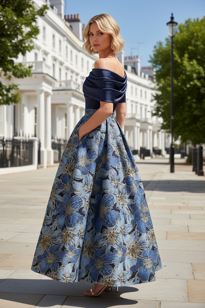 Off Shoulder Floral Jacquard Ball Gown