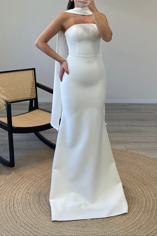 Strapless Mermaid Evening Gown with Cape Drape