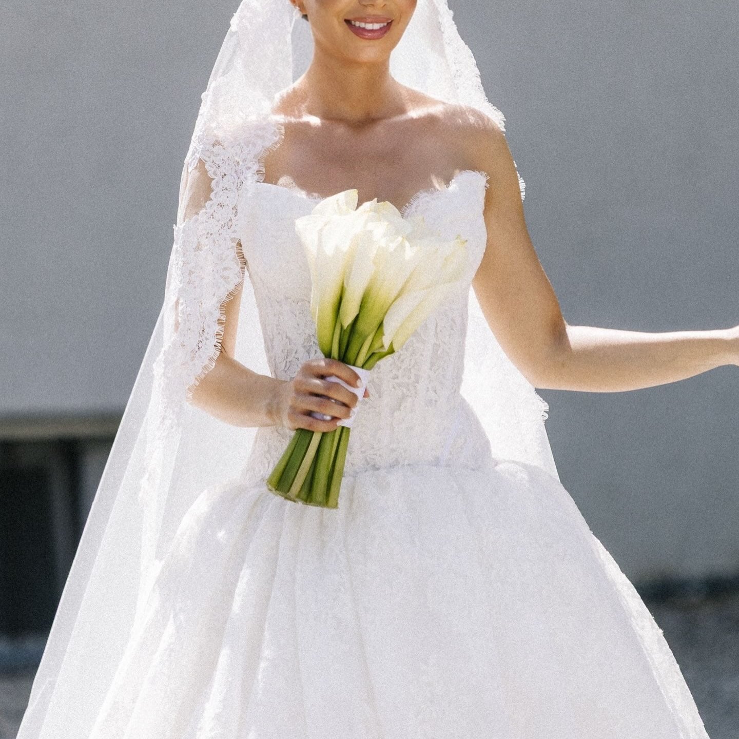 Strapless Lace Corset Ball Gown Wedding Dress